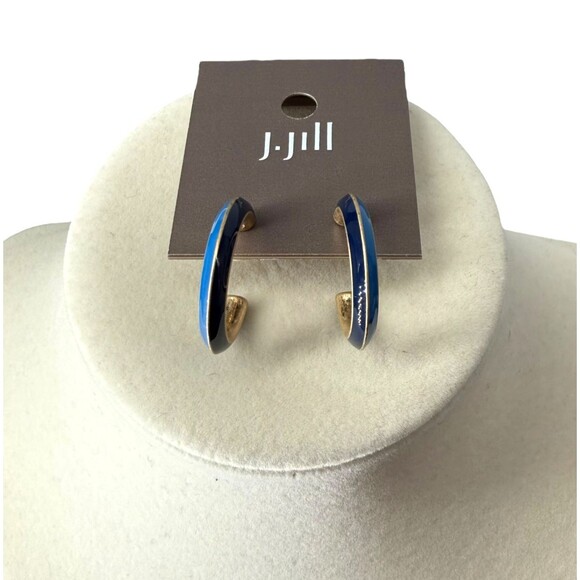 J. Jill Hoop Earrings Blue Enamel Gold Tone Post Lightweight Classic Versatile - Picture 2 of 11